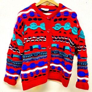 Woolcraft Made in NZ Vintage Wool/Angora Colorful Geometric Print Sweater - Sz M